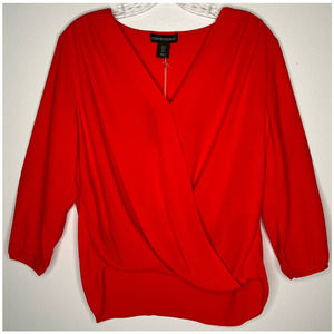 Cynthia Rowley New York blouse top true red long sleeve V-neck high low NWT